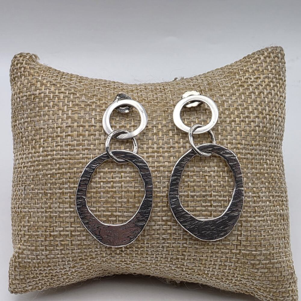 Silpada P1529 Sterling Silver Oxidized Textured Circle Dangle Chain Earrings